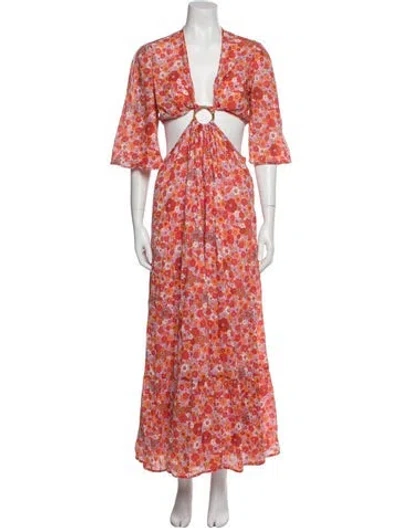 Pre-owned Antik Batik Floral Print Long Dress In Orange