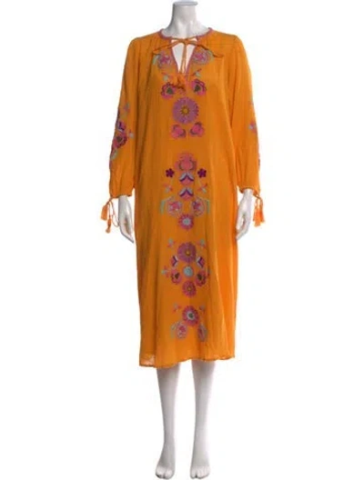 Pre-owned Antik Batik Floral Print Long Dress In Orange