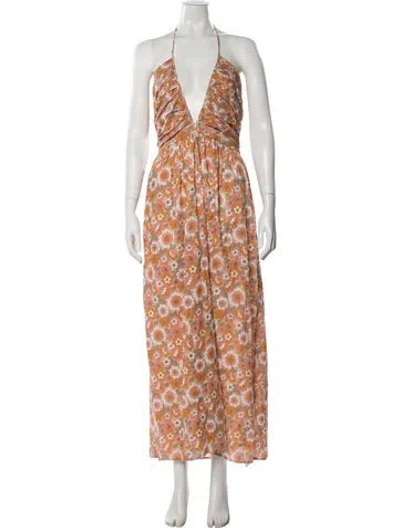Pre-owned Antik Batik Floral Print Long Dress In Orange