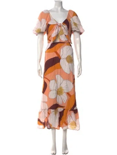 Pre-owned Antik Batik Floral Print Long Dress In Orange