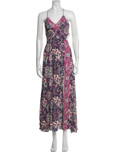 Pre-owned Antik Batik Floral Print Long Dress In Purple