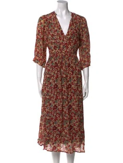 Pre-owned Antik Batik Floral Print Long Dress In Red