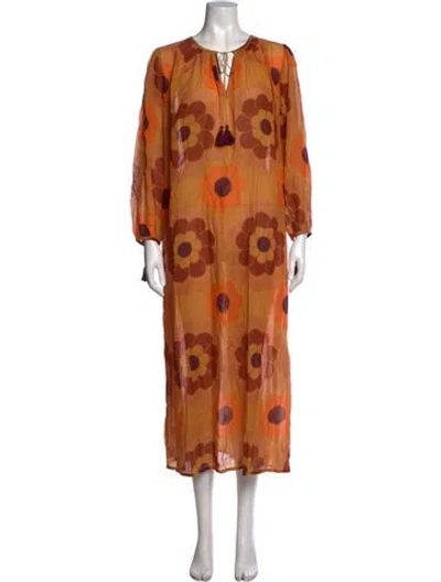 Pre-owned Antik Batik Floral Print Long Dress W/ Tags In Orange