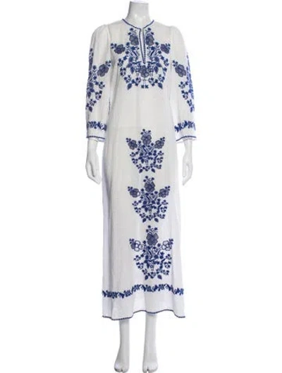 Pre-owned Antik Batik Floral Print Long Dress In White