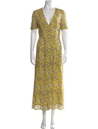 Pre-owned Antik Batik Floral Print Long Dress In Yellow
