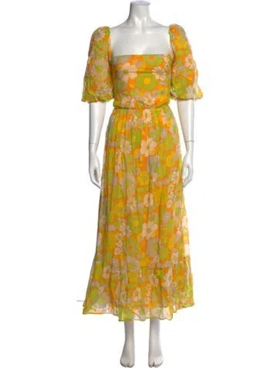 Pre-owned Antik Batik Floral Print Long Dress In Yellow