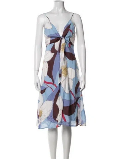 Pre-owned Antik Batik Floral Print Midi Length Dress In Blue
