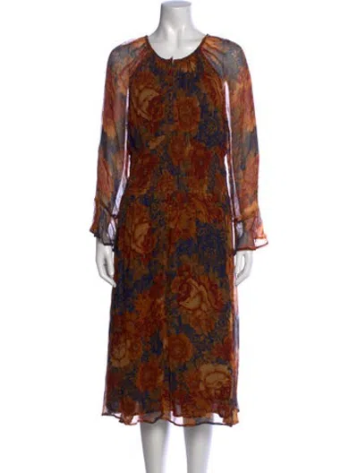 Pre-owned Antik Batik Floral Print Midi Length Dress In Blue