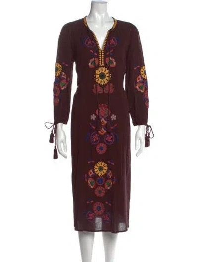 Pre-owned Antik Batik Floral Print Midi Length Dress In Burgundy