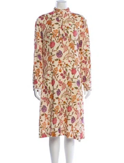 Pre-owned Antik Batik Floral Print Midi Length Dress In Neutral