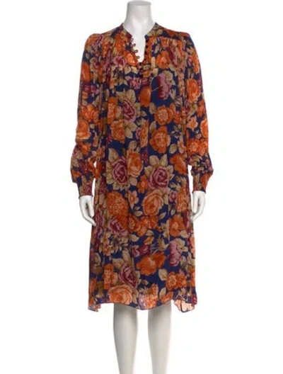 Pre-owned Antik Batik Floral Print Midi Length Dress In Orange