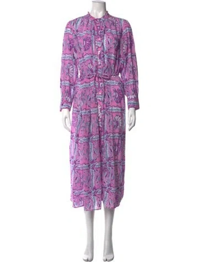 Pre-owned Antik Batik Floral Print Midi Length Dress In Purple