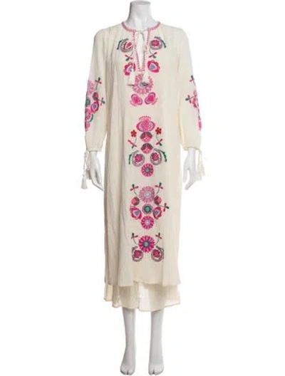 Pre-owned Antik Batik Floral Print Midi Length Dress W/ Tags In White
