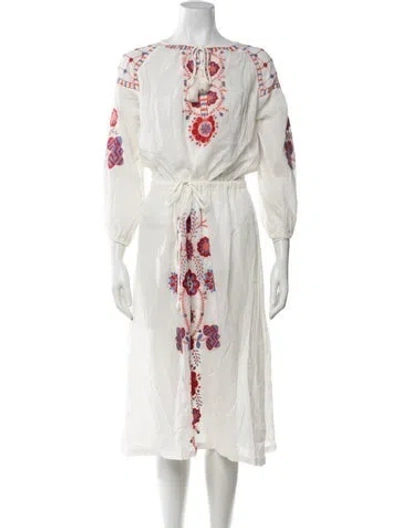 Pre-owned Antik Batik Floral Print Midi Length Dress In White