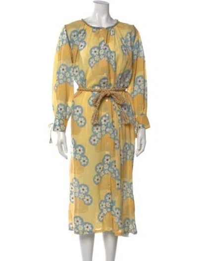 Pre-owned Antik Batik Floral Print Midi Length Dress In Yellow