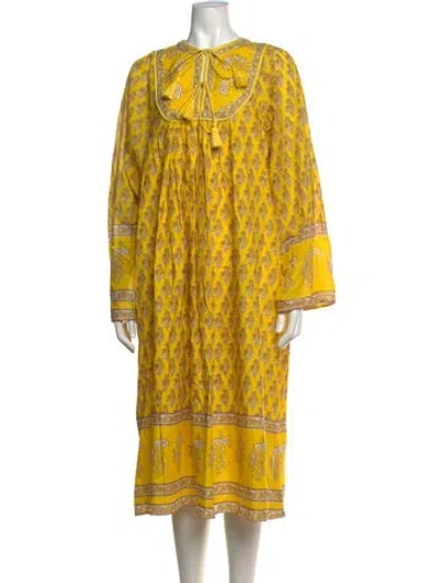 Pre-owned Antik Batik Floral Print Midi Length Dress In Yellow