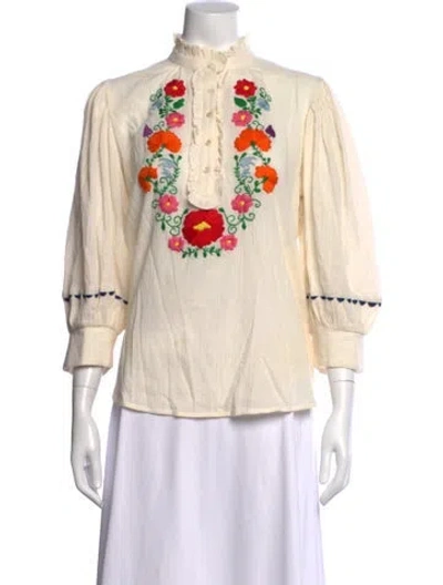 Pre-owned Antik Batik Floral Print Mock Neck Sweater In Neutral