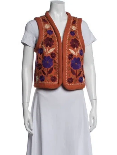 Pre-owned Antik Batik Floral Print Vest In Orange