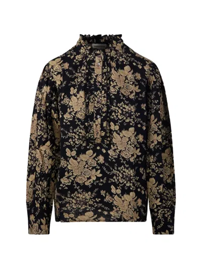 Antik Batik Floral-print Ruffled Blouse In Black