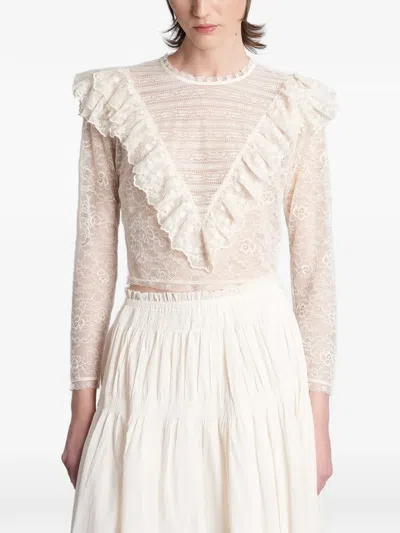 Antik Batik Flowi Ruffled Lace-trimmed Top In Multi