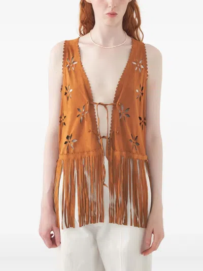 Antik Batik Fringed-hem Waistcoat In Brown