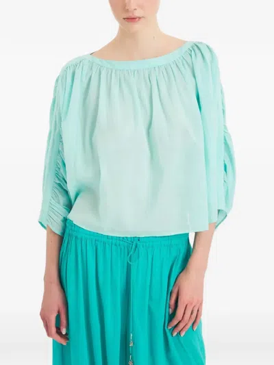Antik Batik Fruti Ruched-sleeve Boat-neck Top In Blue