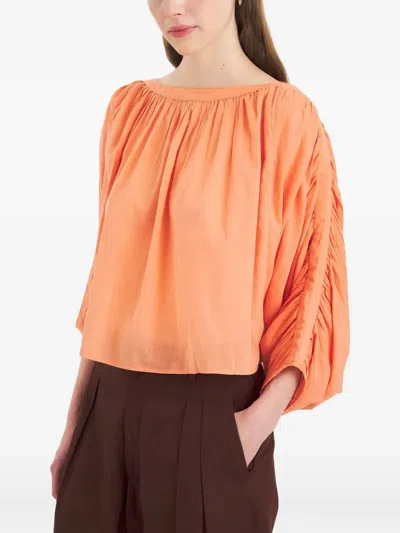 Antik Batik Fruti Ruched-sleeve Boat-neck Top In Orange