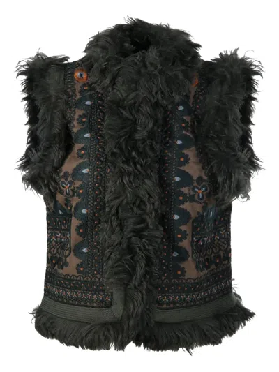 Antik Batik Fur Trim Patterned Jacket In Gray