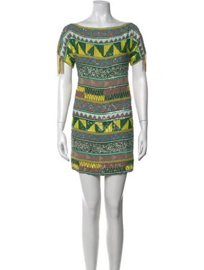Pre-owned Antik Batik Graphic Print Mini Dress In Green