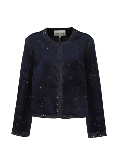 Antik Batik Illuminata Sequin-embellished Embroidered Cropped Jacket In Blue