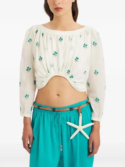 Antik Batik Jeanne Embroidered Cropped Blouse In White
