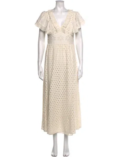Pre-owned Antik Batik Lace Pattern Long Dress In Neutrals