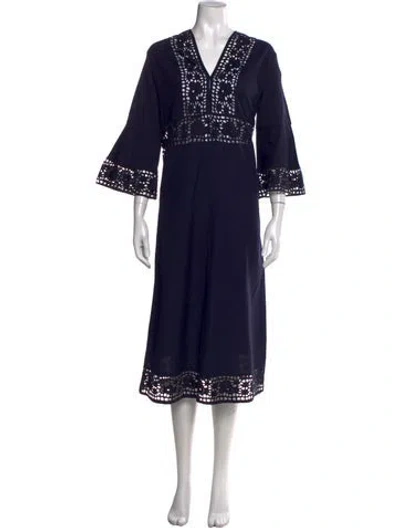 Pre-owned Antik Batik Lace Pattern Midi Length Dress In Blue