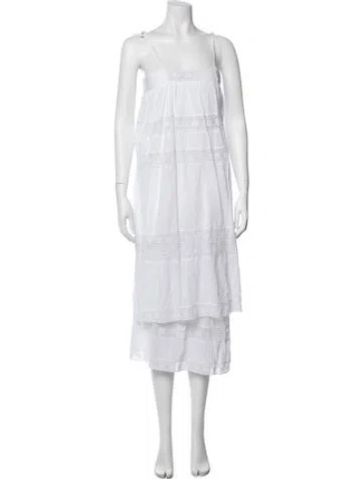 Pre-owned Antik Batik Lace Pattern Midi Length Dress In White
