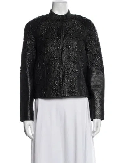 Pre-owned Antik Batik Leather Patterned Jacket In Black