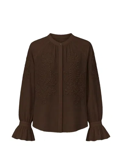 Antik Batik Marta Embroidered Flared-cuff Shirt In Brown