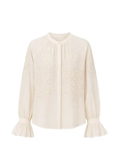 Antik Batik Marta Embroidered Ruffled-cuff Shirt In White