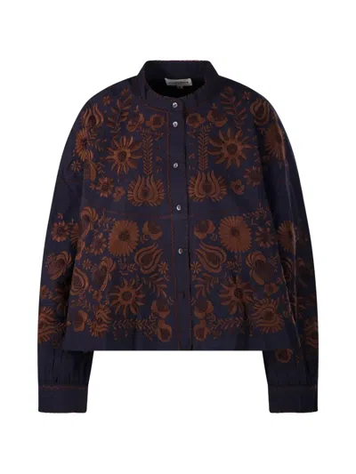 Antik Batik Matias Big Floral-embroidered Shirt In Blue