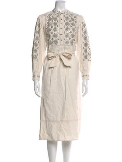 Pre-owned Antik Batik Mock Neck Midi Length Dress In Neutral