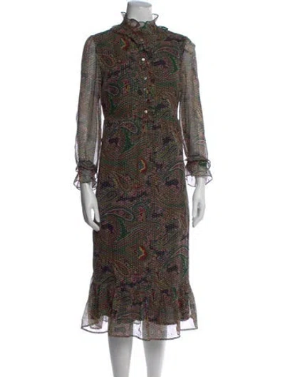 Pre-owned Antik Batik Paisley Print Midi Length Dress In Black