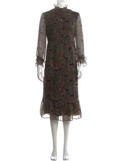 Pre-owned Antik Batik Paisley Print Midi Length Dress In Green