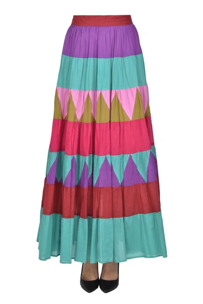 Antik Batik Patchwork Cotton Skirt In Multicoloured