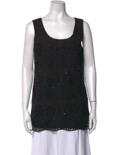 Pre-owned Antik Batik Patterned Scoop Neck Top In Black