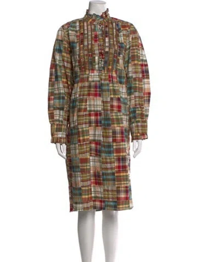 Pre-owned Antik Batik Plaid Print Knee-length Dress In Green