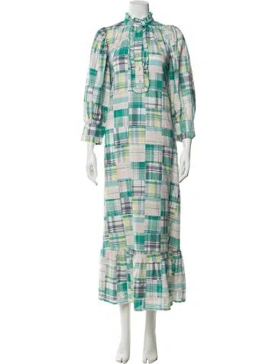 Pre-owned Antik Batik Plaid Print Long Dress In Blue