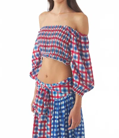Antik Batik Polly Off-shoulder Tee In Red/ Blue In Multi