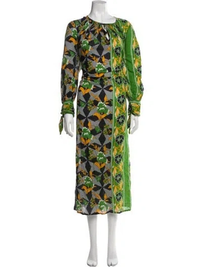 Pre-owned Antik Batik Printed Long Dress In Green