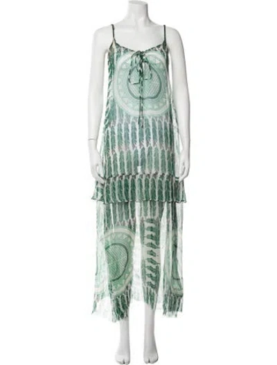 Pre-owned Antik Batik Printed Long Dress In Green