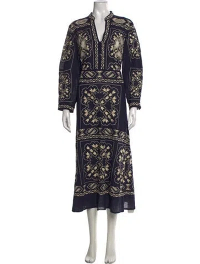 Pre-owned Antik Batik Printed Midi Length Dress In Blue