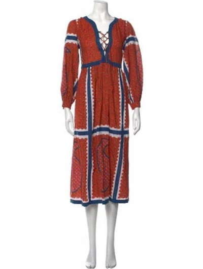 Pre-owned Antik Batik Printed Midi Length Dress In Orange